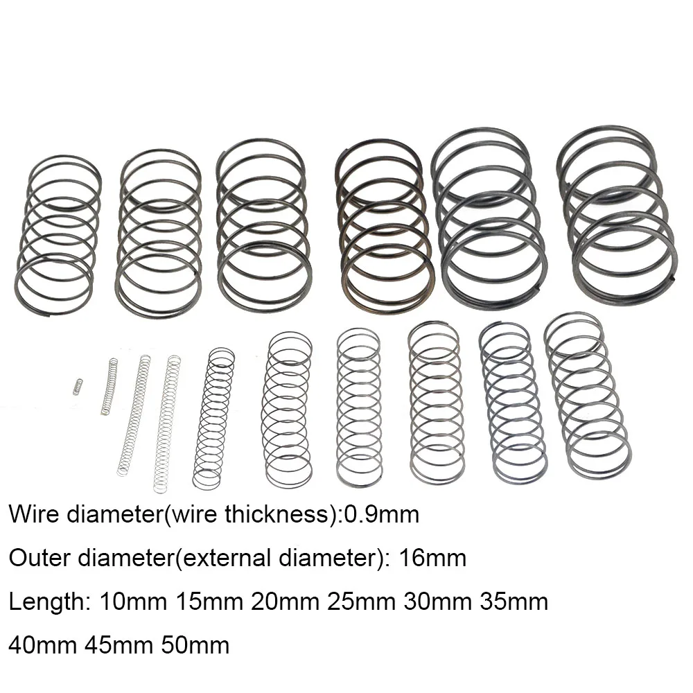 

10PCS 0.9*16*10-50mm Spring Steel Small Compression Release Mechanical Return Spring Pressure Spring OD 16mm 0.9x16x10-50mm