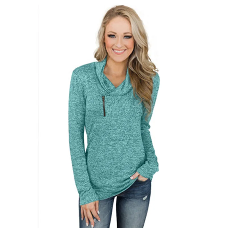 

Hot sale casual solid color V-neck zipper slim pullover women's hoodie for fall winter 2021