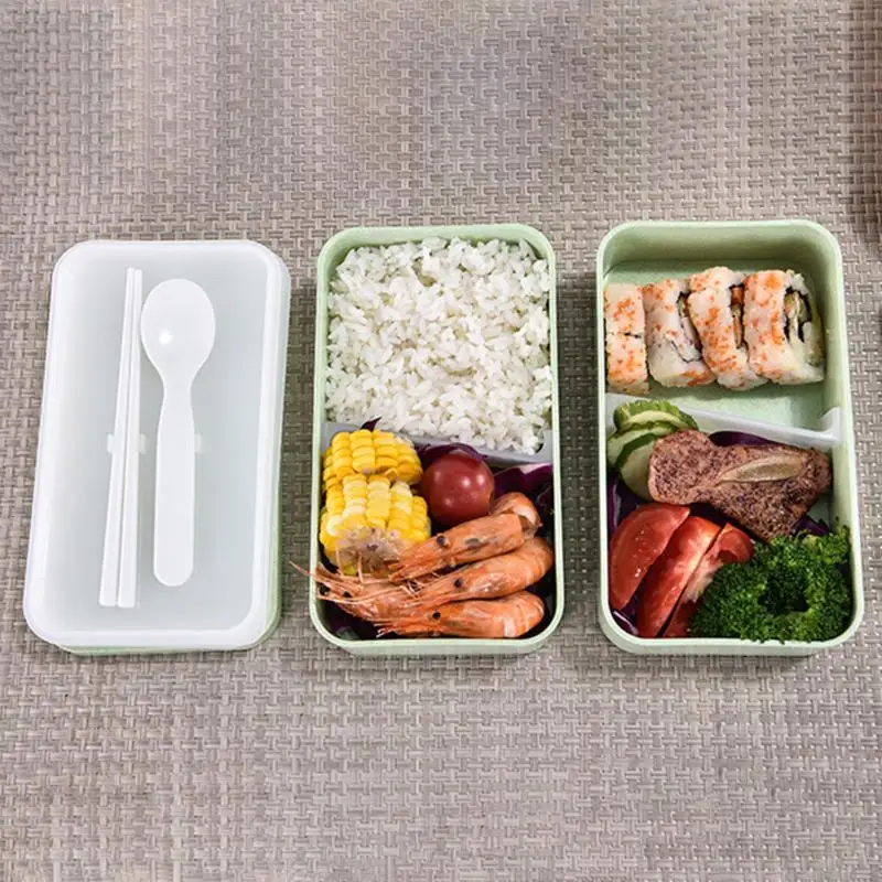 1pc 1200ml Wheat Straw Double Layers Lunch Box With Spoon Healthy Material Bento Boxes Microwave Food Storage Container Lunchbox | Дом и сад