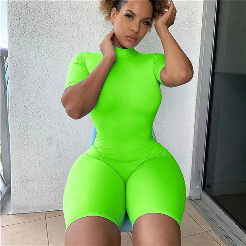 Повседневный Облегающий комбинезон летний однотонный женский с коротким