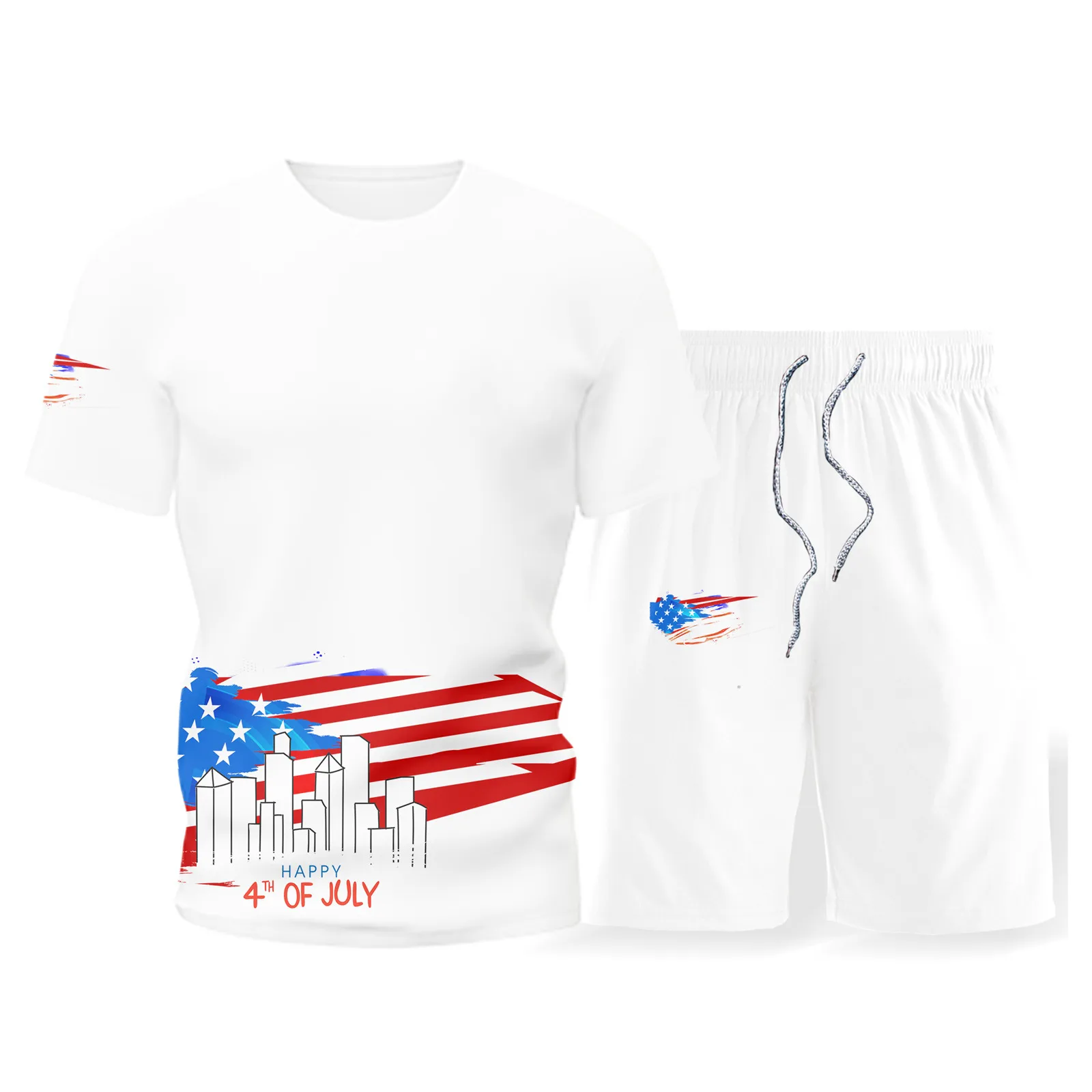 

Men's Independence Day Printed Suit Short Sleeve Top Shorts O Neck T-Shirt Sets 2021 Summer Simplicity Male Two Piece Clothing