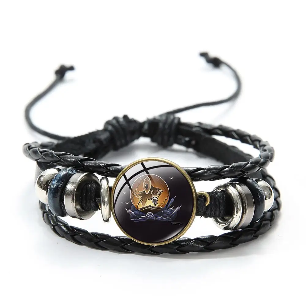 Game Hollow Knight Charm Bracelet Cute Cartoon Figure Glass Photo Dome Black Leather Bracelets Men Women Accessories Gift | Украшения и
