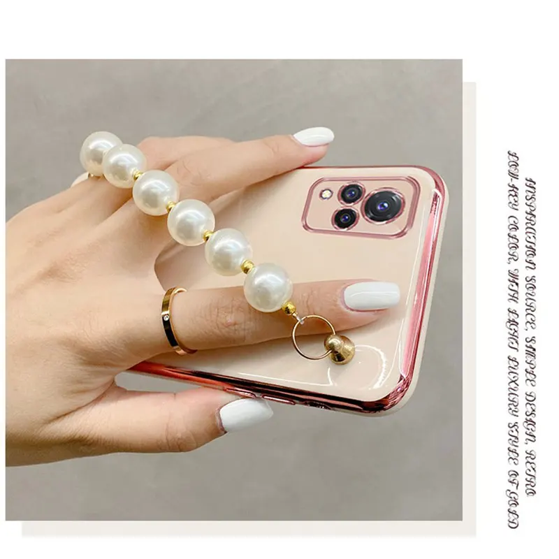 Luxury Wrist Chain Pearl Bracelet Case For Vivo V20 SE Pro Cover For Vivo Y31 2021 V20 SE Pro V21 S7 S9 Case Soft Silicone Capa