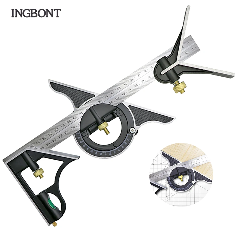 

INGBONT3 In1 Adjustable Ruler Multi Combination 300mm Square Angle Finder Measuring Set Universal Ruler Right Angle Protractor T