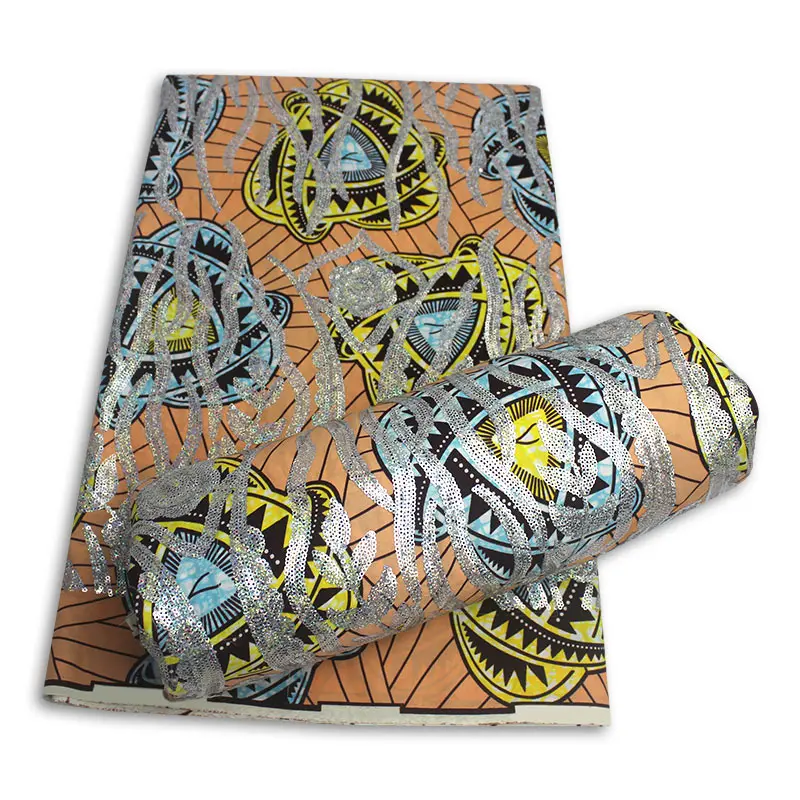 

Latest Sequins African Fabrics 100% Cotton Batiki Wax Prints Kitenge/Pagnes/Kikwembe Embroidered Sequins YXL-5