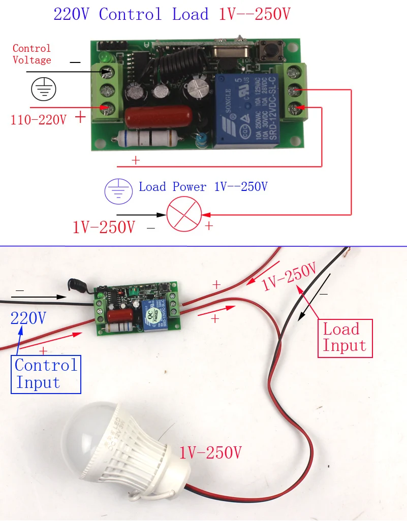 220V 110V Wireless Remote Control Light Switch 10A Relay Output Radio 1 Channel Receiver Module 0-50M Transmitter |