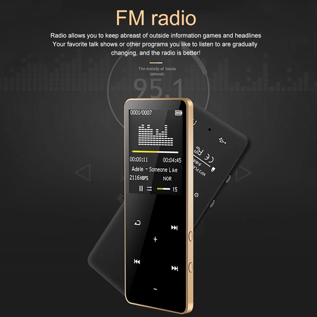 Мини Bluetooth MP3 плеер 4 Гб без потерь Музыкальный плеер с FM медиа динамик наушники, спорт MP 3 Металл Walkman Dap z1021