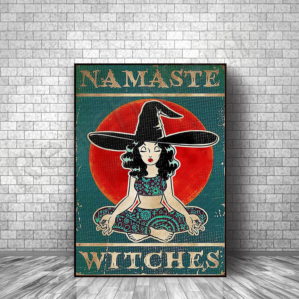 Плакат ведьмы Namaste украшение на стену Хэллоуин плакат для йоги |