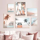 Настенная Картина на холсте морской пляж, пальмы, скандинавский декор для серфинга, плакат и принты, Ландшафтные картины для декора гостиной