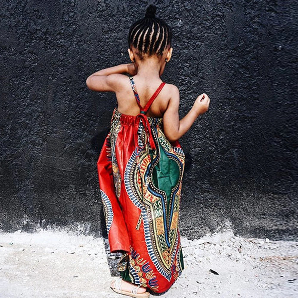 Siskakia/Летнее Длинное Платье для девочек с принтом в африканском стиле открытыми