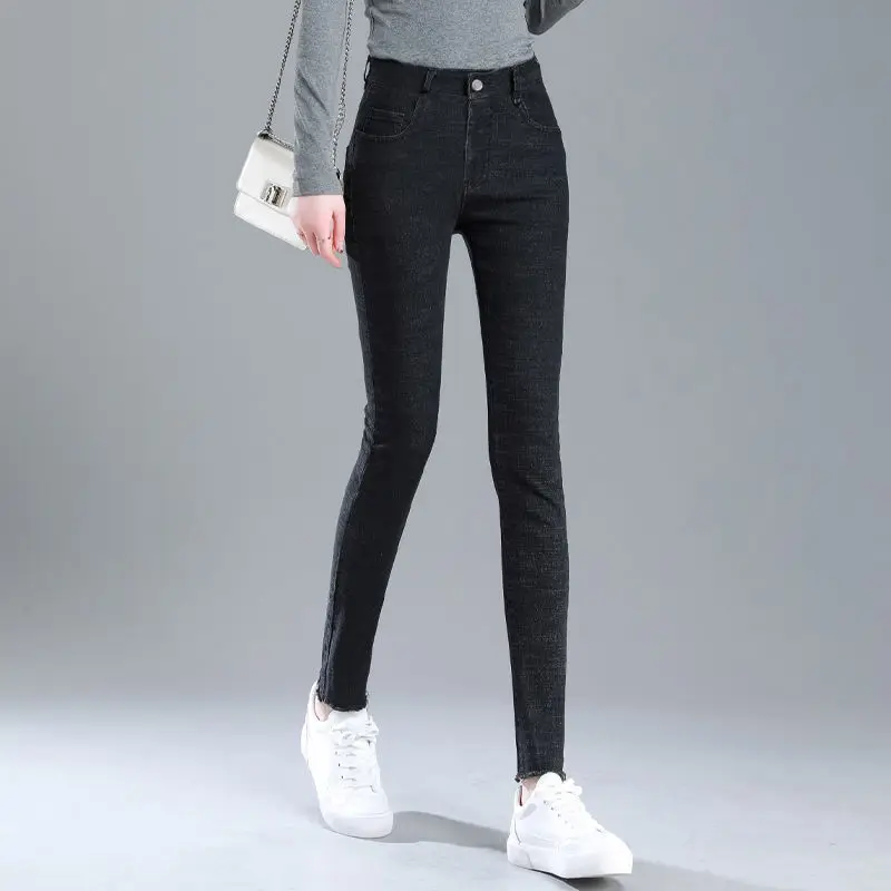 

Stretch High Waist Jeans Women 2021 New Skinny Slim Fashion Washed Denim Pencil Pant Korean High Waist Lifting Long Trousers X07