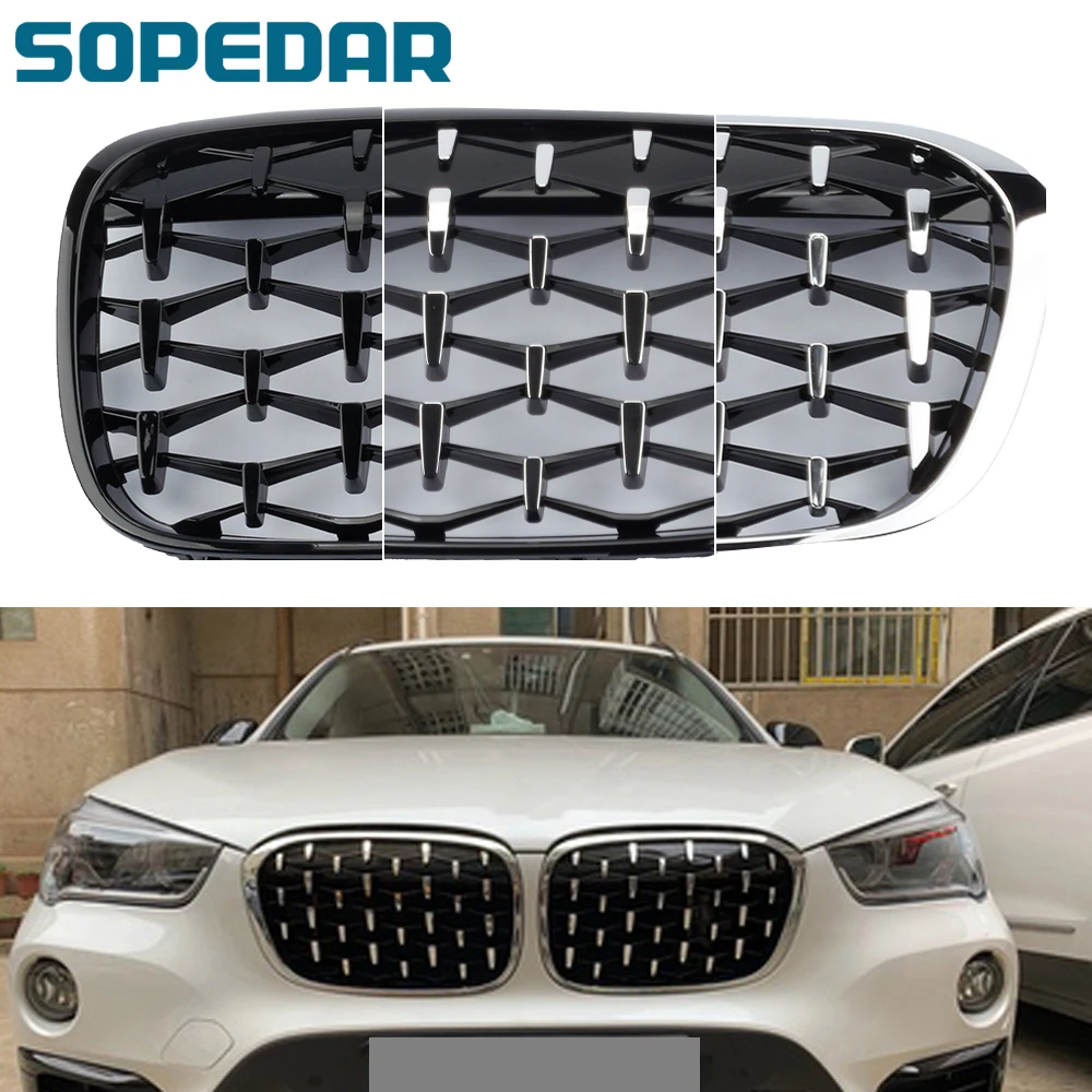 Diamond Grille Racing Grills For BMW X1 F48 F49 2016-2019 Front Kidney Mesh Grill Racing Grills Auto Styling Car Accessories