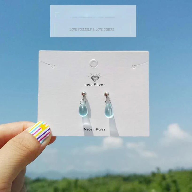 

New Literary Sweet Blue Water Droplets Earrings For Women Silver Color Female Crystal Blue White Pendientes Jewelry Brincos