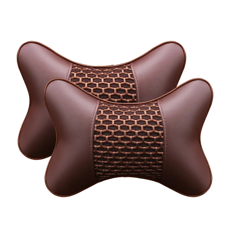 Brown(2pcs) IKSNAIL подушка для автомобиля из искусственной кожи, защита шеи, подголовник автомобиля, удобные автомобильные принадлежности, безопасные дышащие подушки для шеи - Цвет: Brown(2pcs)