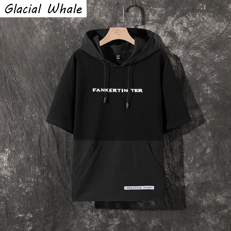 GlacialWhale Для мужчин толстовки с капюшоном лето черного цветов в стиле пэчворк