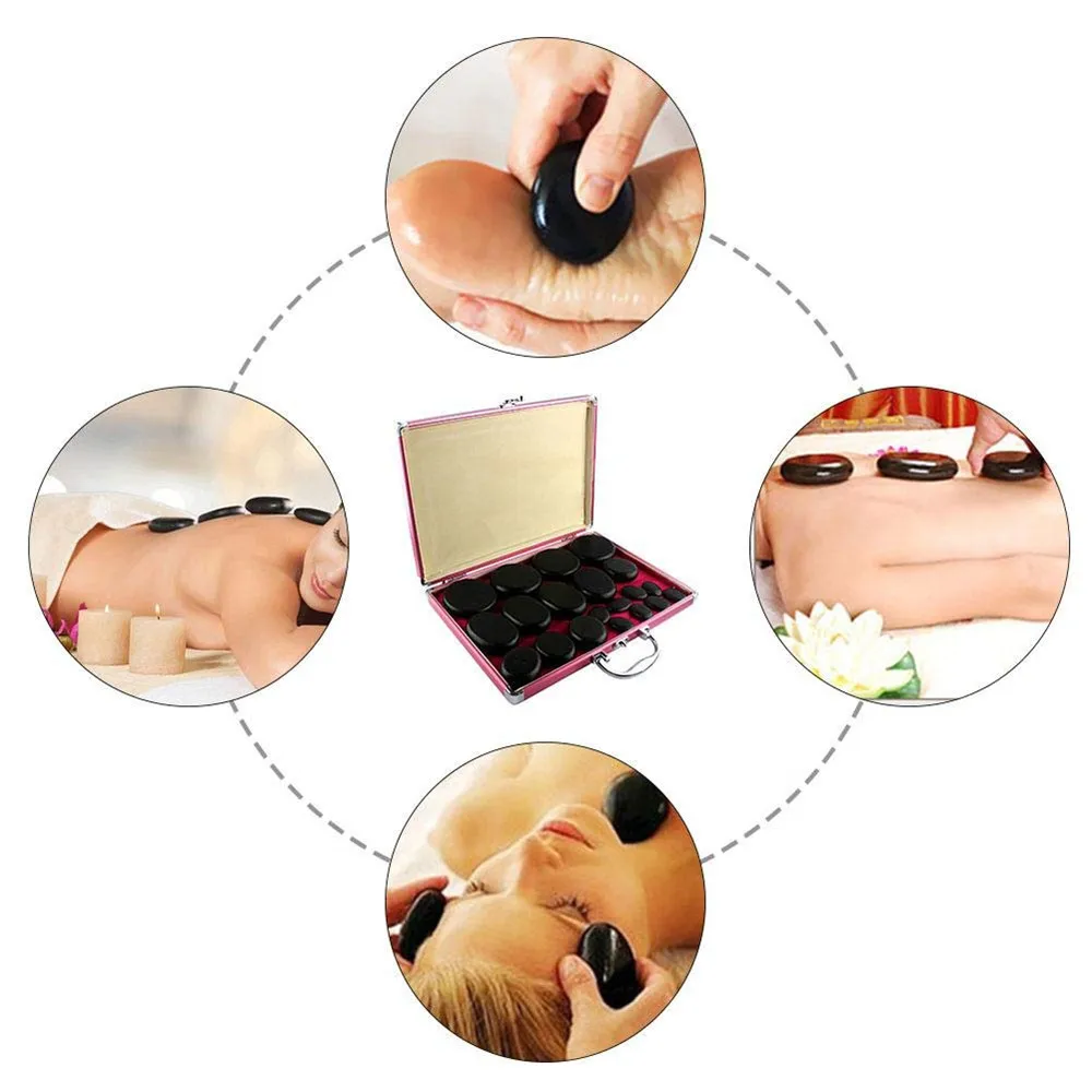 

20pcs/set Hot Stone Massage Set Heater Box Relieve Stress Back Pain Health Care Lava Basalt Round Massage Tool Stones with Box