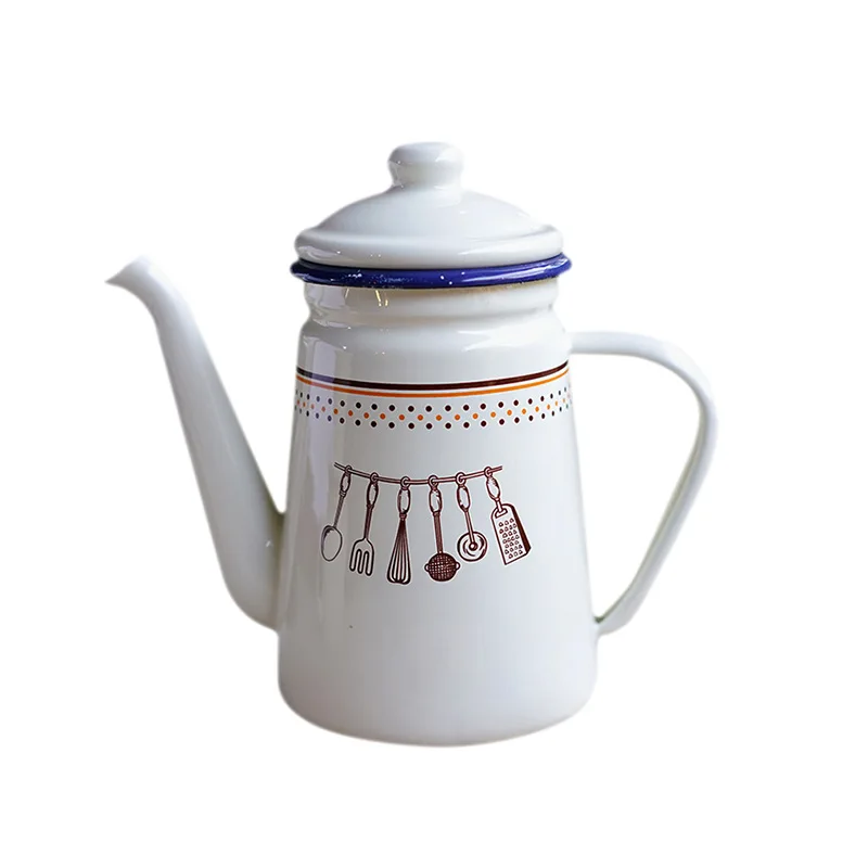 

Enamel Tea Pot Household Coffee Pot Cartoon Porcelain Pitcher Cold Water Kettle Kitchen Oiler