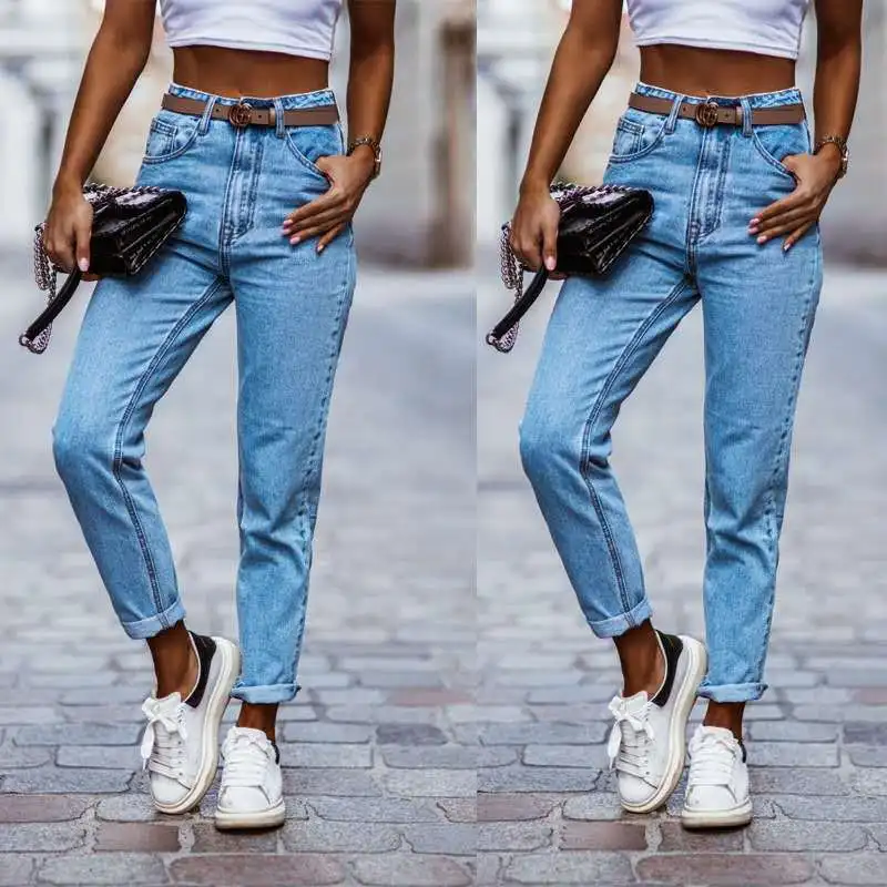 

WEPBEL Jeans Women's Casual Slim Pencil Straight-Leg Pants Summer Fashion Button Pocket High Waist Jeans