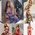 Новинка 2021, Европейский и американский сексуальный прозрачный комплект с бюстгальтером с вырезами, женское сексуальное нижнее белье, комплект из трех предметов