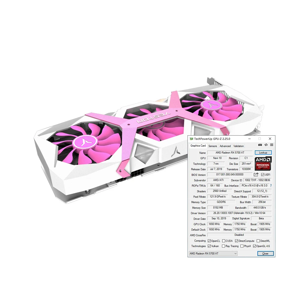 Yeston RX5700XT-8GD6 PA графическая карта Navi10 7m RDNA PCI Express 4,0 низкое энергопотребление GPU