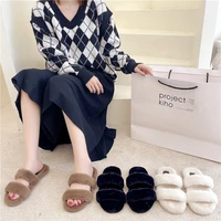 women warm fluffy slippers cozy faux fur cross indoor floor slides flat soft furry shoes ladies female flip flops for home