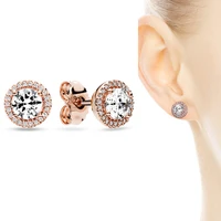 925 sterling silver pan earring elegant rose gold with crystal round earrings for women wedding gift fashion jewelry