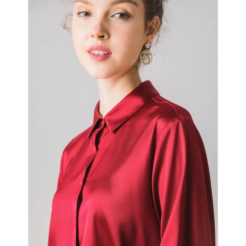 Женская блузка с длинным рукавом летняя из шелка и крепа Размеры M L XL 100%|blouses plus|real