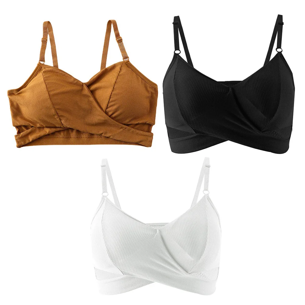 

3pcs Wireless Bras Sling Bras Wire-free Bras for (Black, White, Brown)