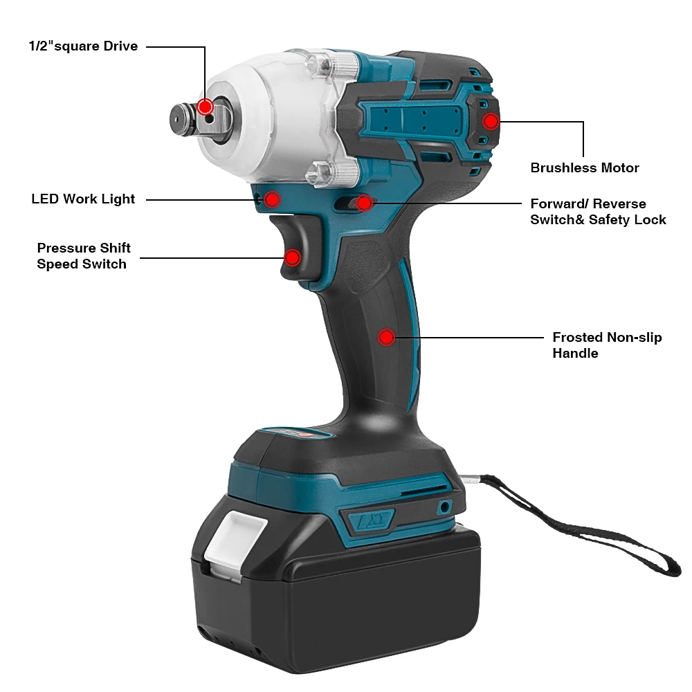 18 в Электрический перезаряжаемый бесщеточный ударный ключ беспроводной