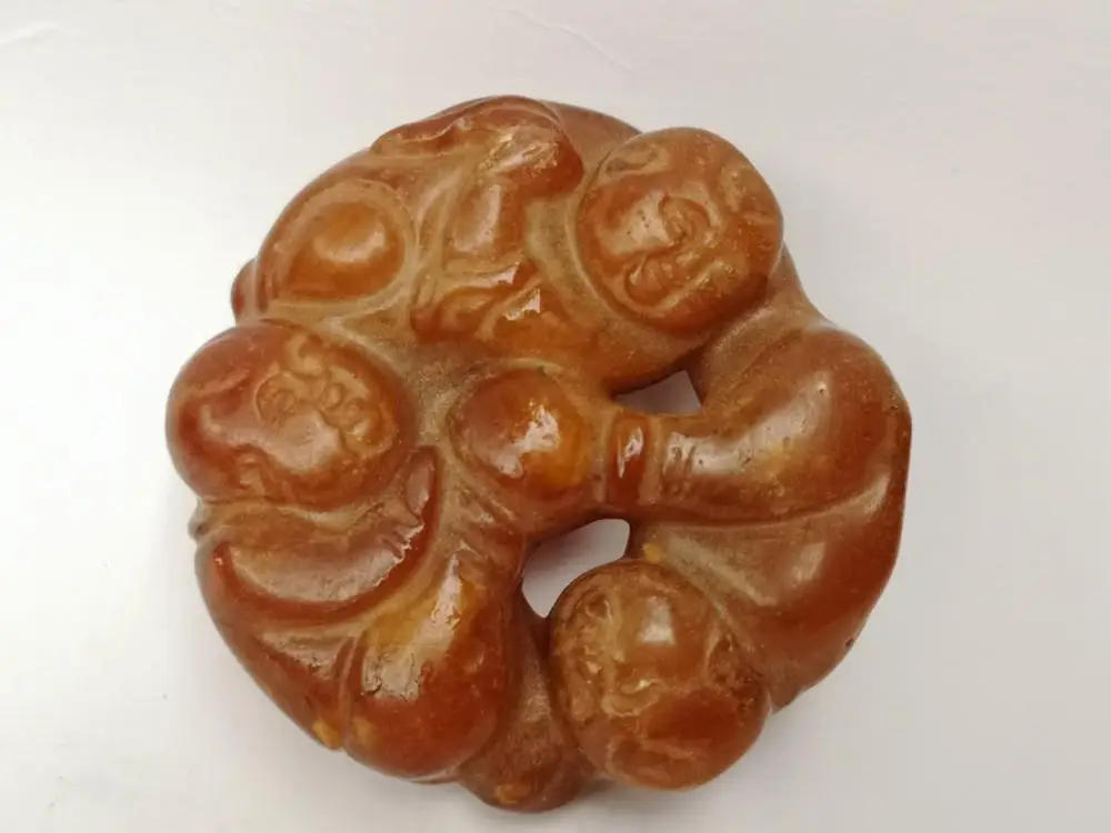 

Искусство YIZHU, коллекция произведений искусства, старый китайский натуральный ручной работы, милый амулет для трех мальчиков, подарок