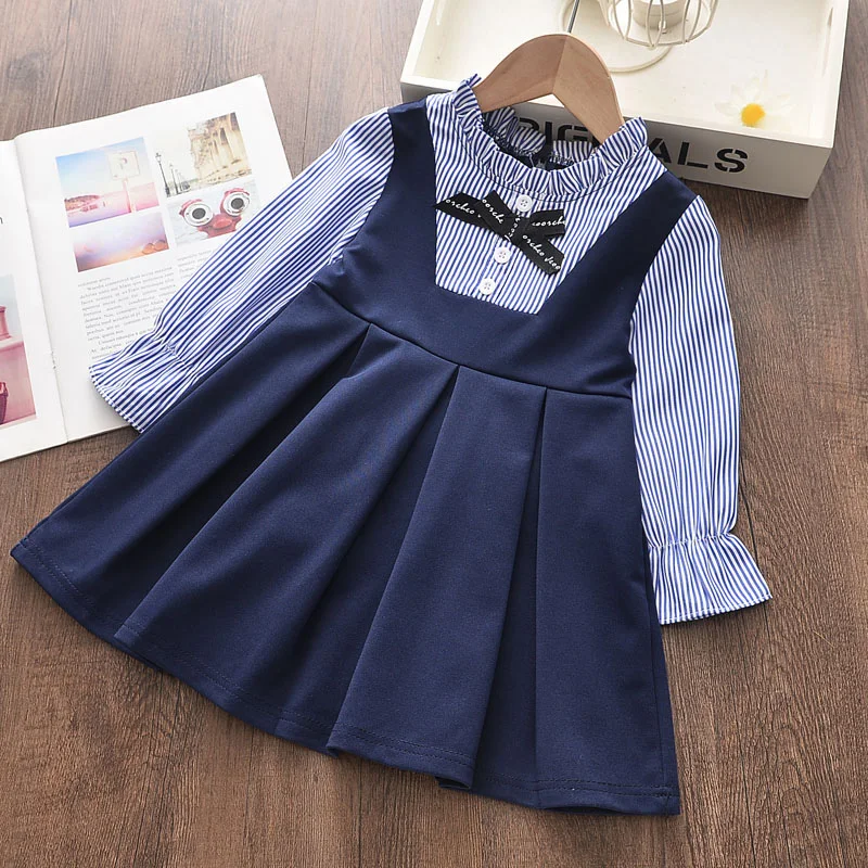 

Girls Dresses Cute Spring Girls Casual Dresses Long Sleeve Children Striped With Bow Outfit Kids Clothes Vestidos 3-7Y