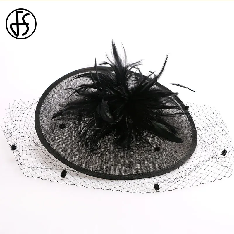 FS черно белые шляпы с перьями для свадьбы женщин Очаровательная шляпа Sinamay Kentucky