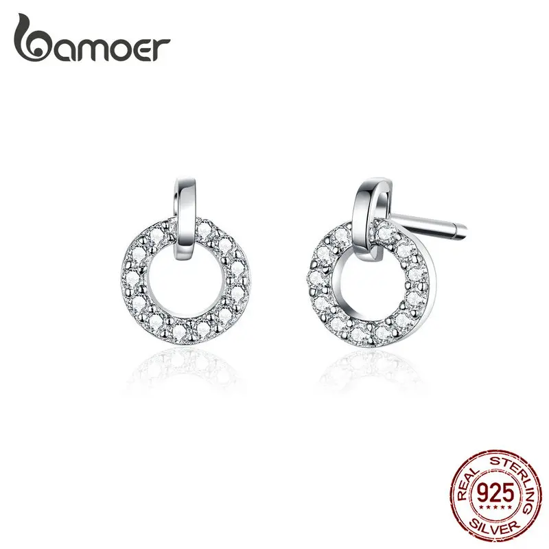 

bamoer Women Wedding Engagement Statement Jewelry Geometric Circle Round Stud Earrings Female Anti-allergy Bijoux Brincos SCE767