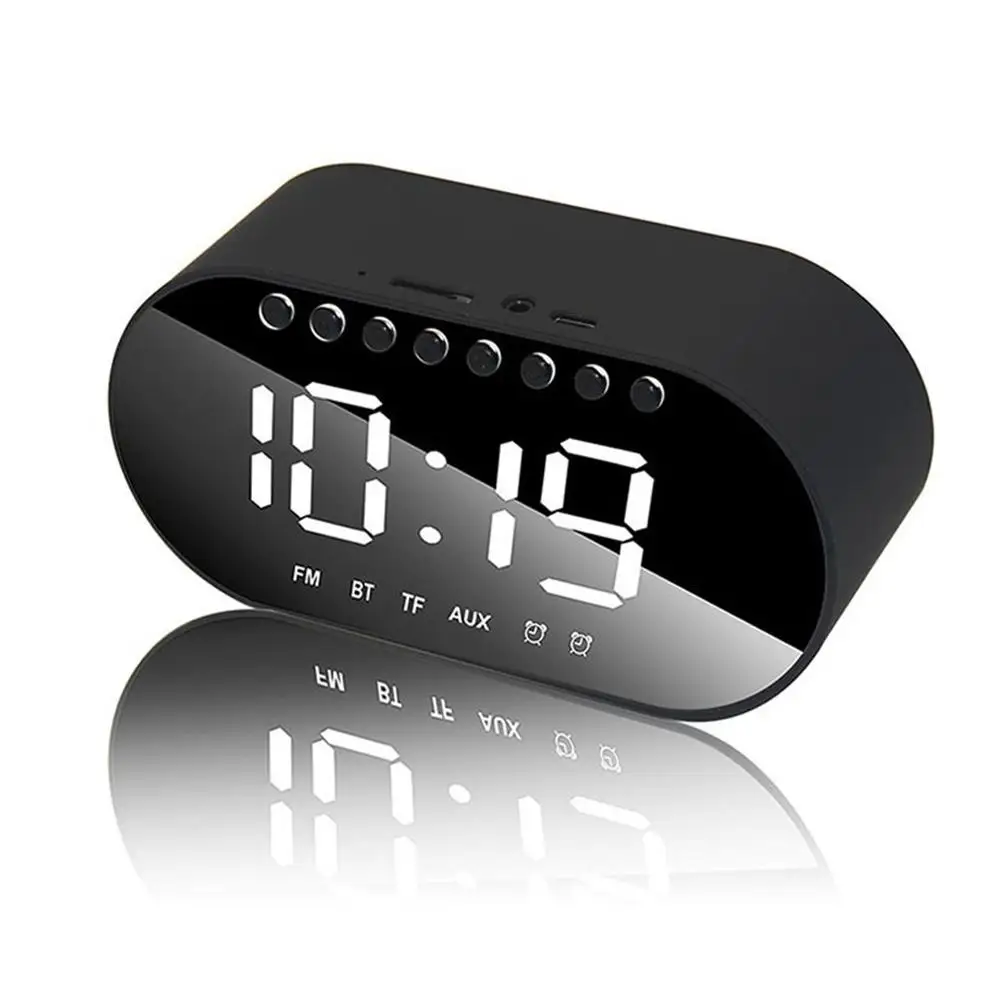 LED Alarm Clock With FM Radio Wireless Bluetooth Speaker Mirror Display Support AUX-in/ TF Card/ Flash Drive Home Music Player |