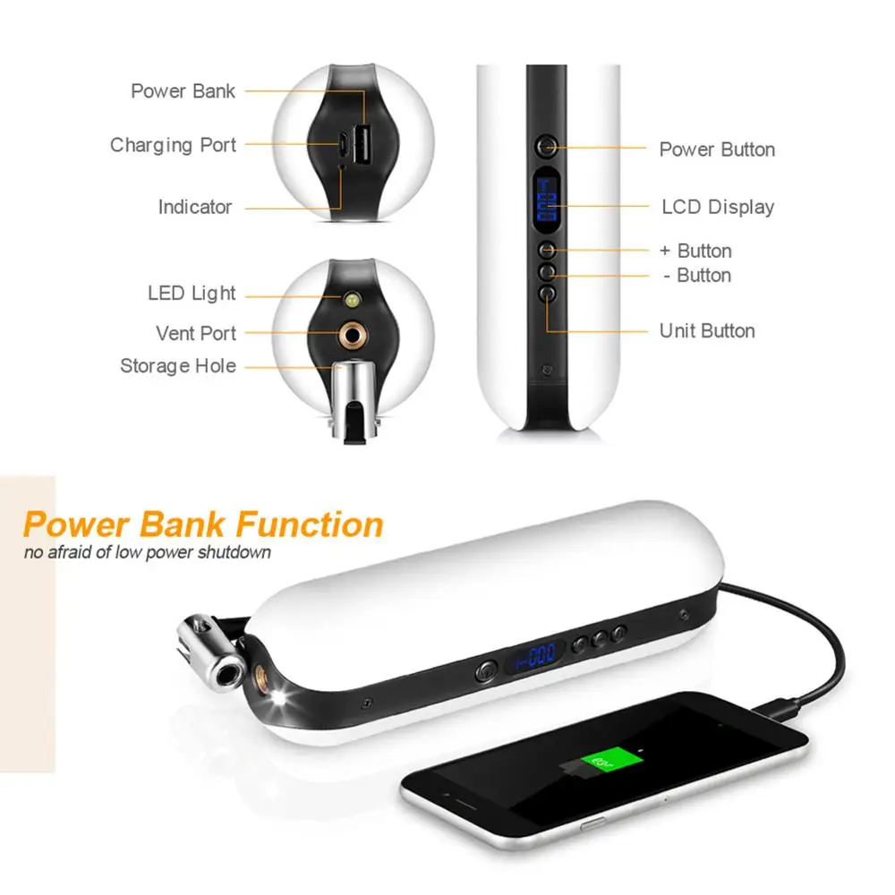 Портативный мини насос электрический с ЖК дисплеем 2000 мАч внешний аккумулятор