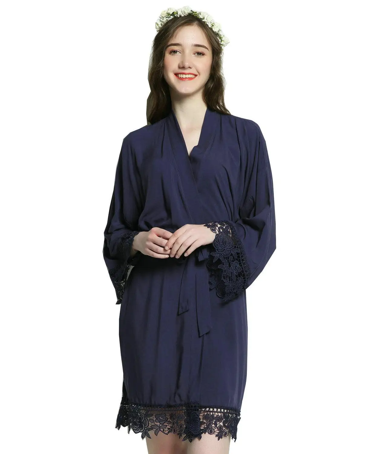 design 2 navy Owiter хлопок невесты Кружева Халаты w/Обрезка женские свадебные короткие халаты белье одежда платье сексуальные ночные сорочки - Цвет: design 2 navy