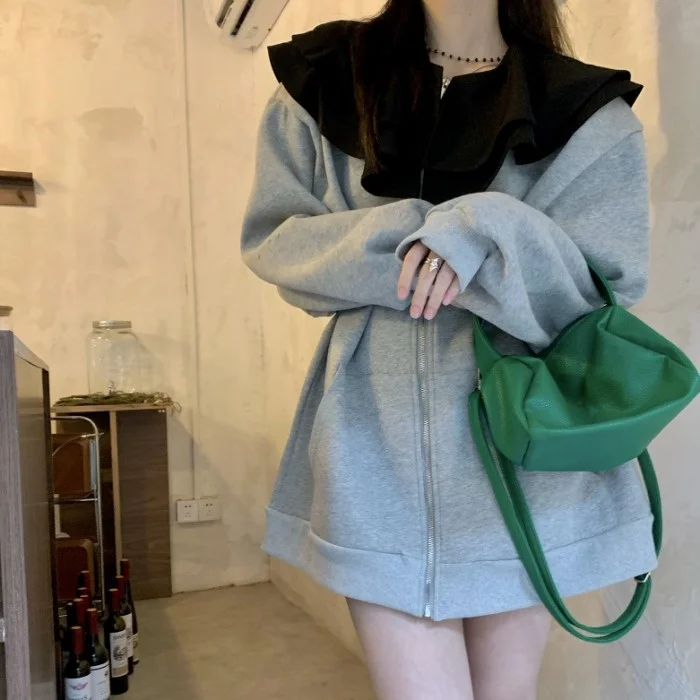 

Autumn Winter Dress Small 2021 New Women's Dress French Long Sleeve Thickened Zipper Sweater Lace Up Skirt