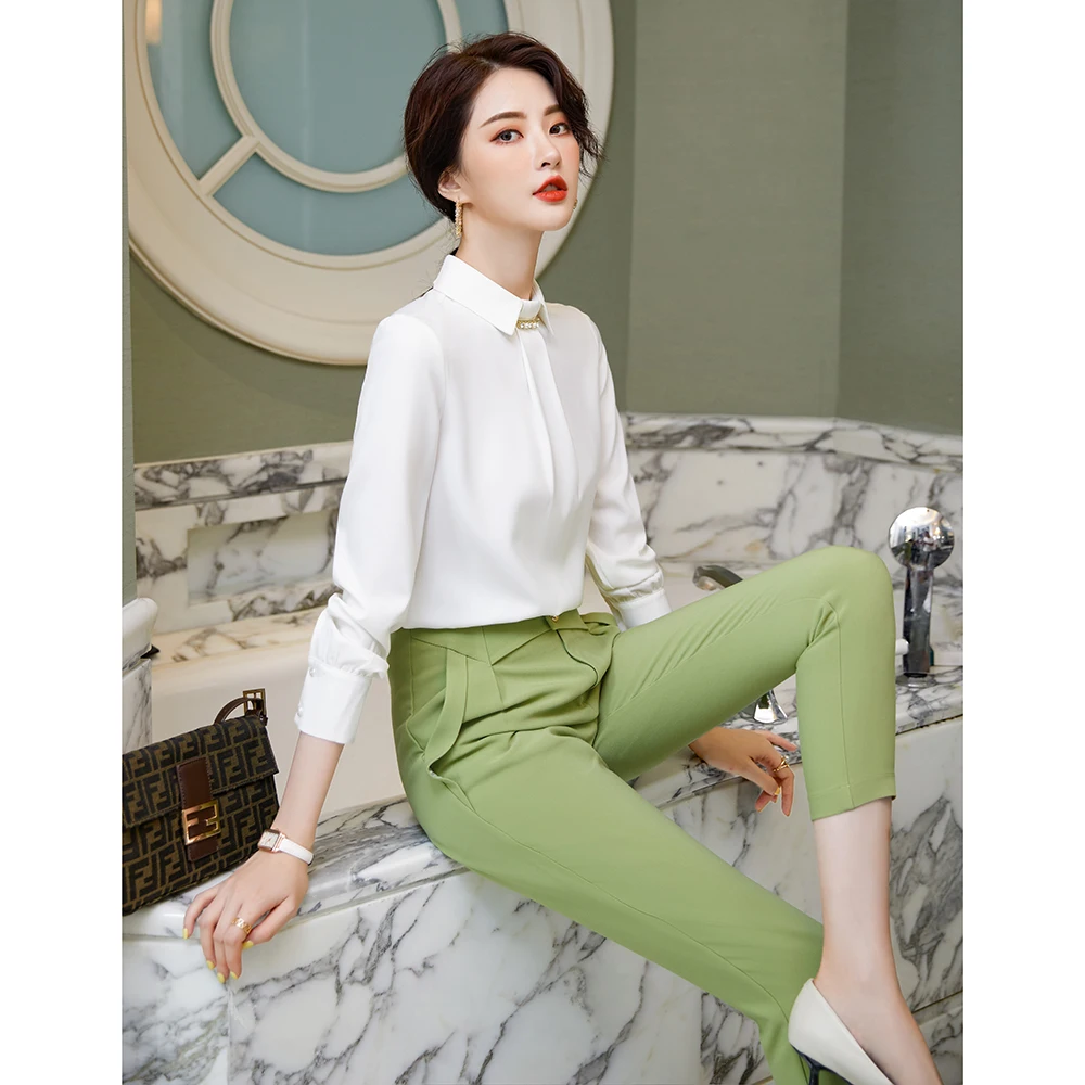 

2020 New Autumn Elegant Long Sleeve Office Ladies Wear Women Shirts Pink Yellow White Tops and Blouse Feminine Plus Size