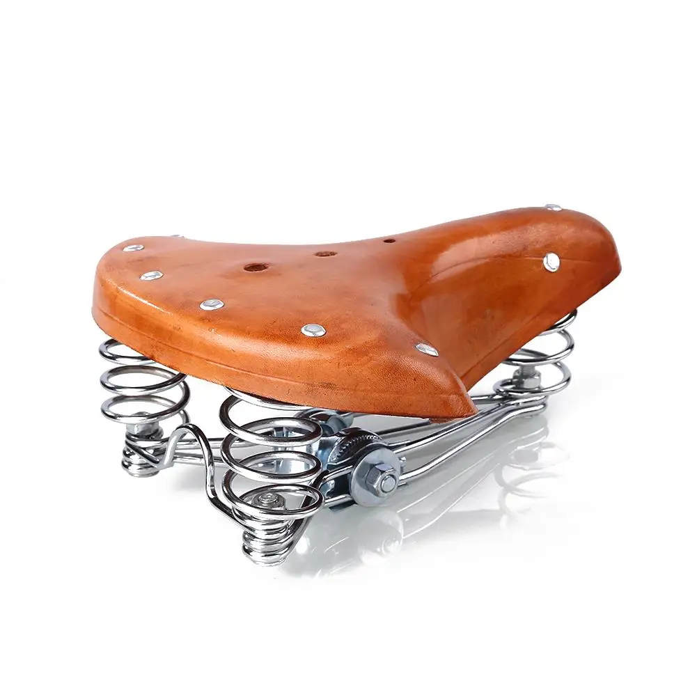 

Retro Comfort Leather Classic Cycle Bicycle Bike Cycling Saddle Seat with Spring
