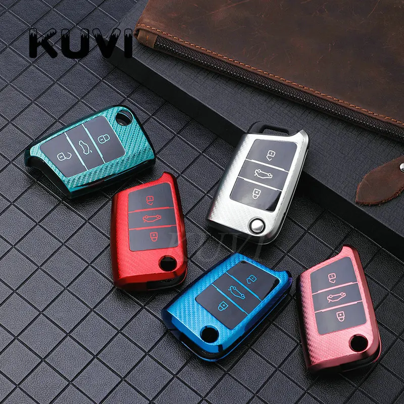 Углеродное волокно автомобиля ТПУ Корпус для дистанционного ключа Крышка Volkswagen