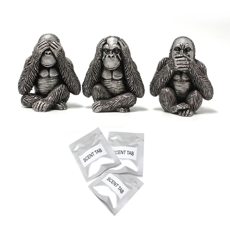 3PCS Simulation Art Orangutan Statue Resin Home Car Office Desktop Ornaments for Animal Lovers Friends Family Colleagues