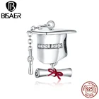 Квадратные шапочки для колледжа BISAER, бусины из стерлингового серебра 925 пробы, подвески для кампуса, выпускного, подвески, Подвески, DIY, браслет, ожерелье, ювелирные изделия EFC357