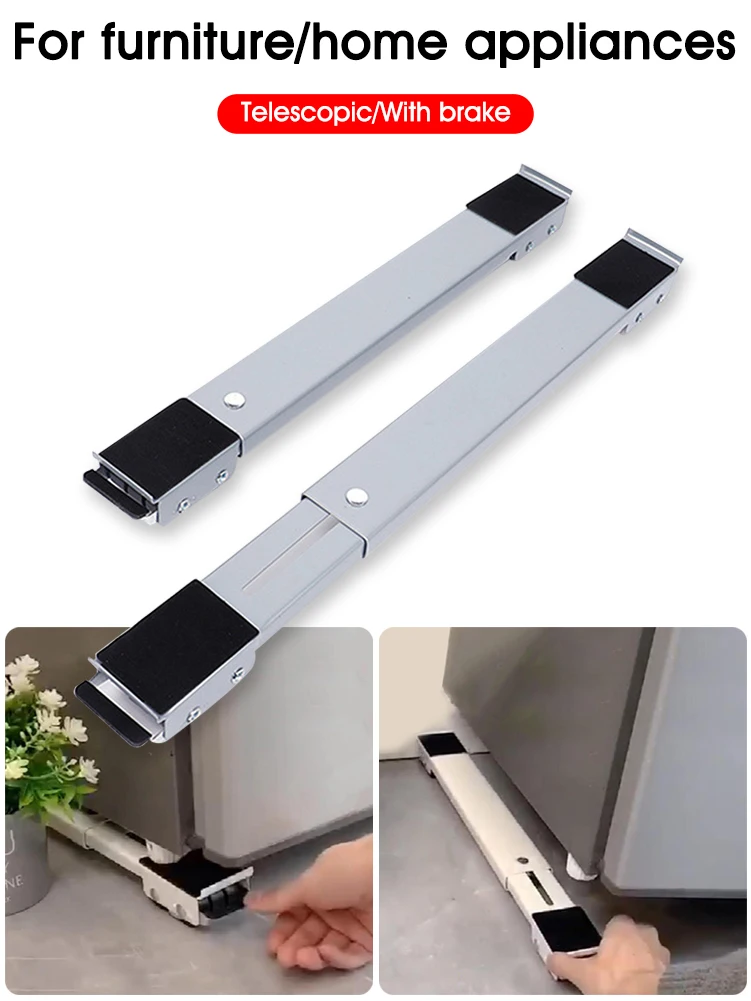 

1Pair Heavy Duty Telescopic Appliance Roller Washing Machine Refridgerator Freezer Mover Wheel 300kg Load with Brake