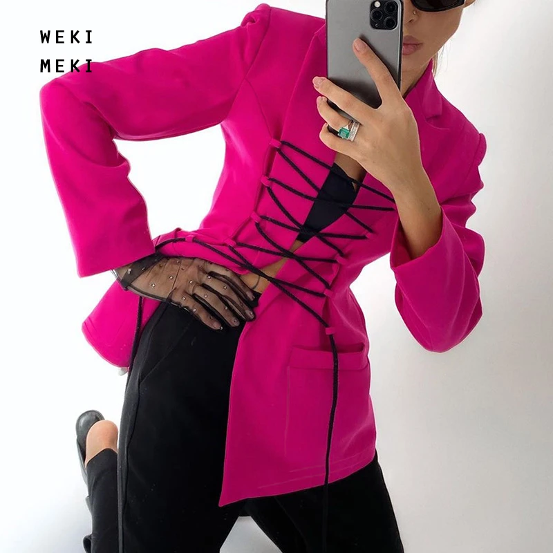 

2021 Lace-up Mid-length Casual Fashion Blazer Long Sleeve Jacket Women Loose Coat Female Streetwear Clothes Womens Blazers