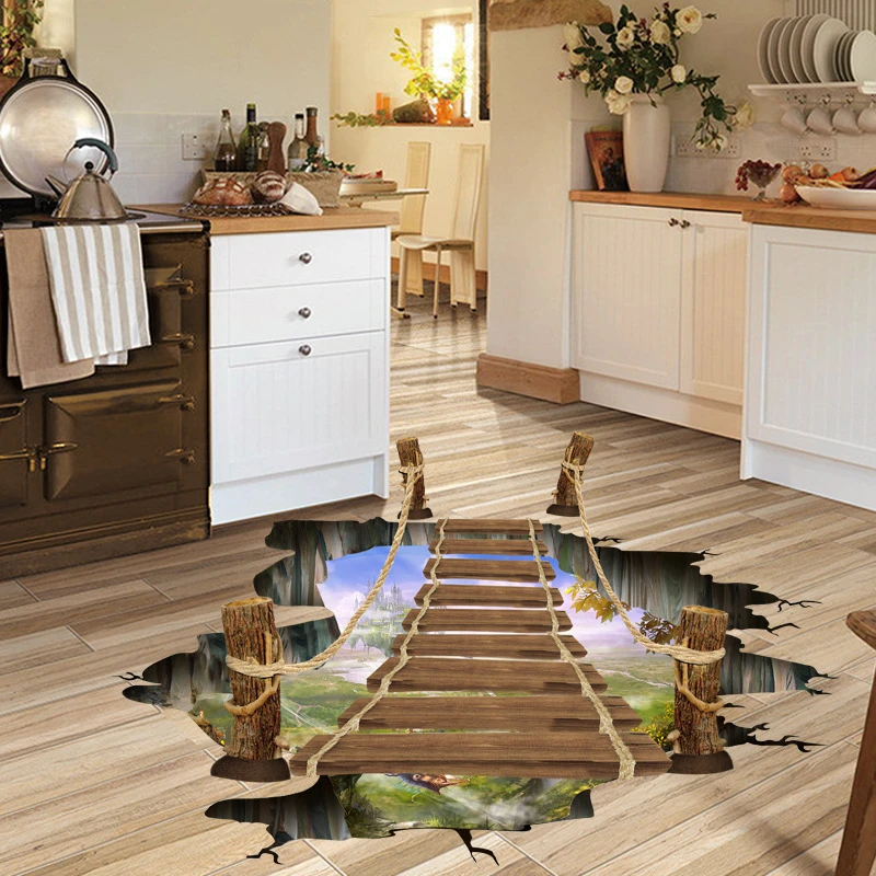 3D яркие висячий мост Наклейки на стены пол наклейки в детскую комнату декорация