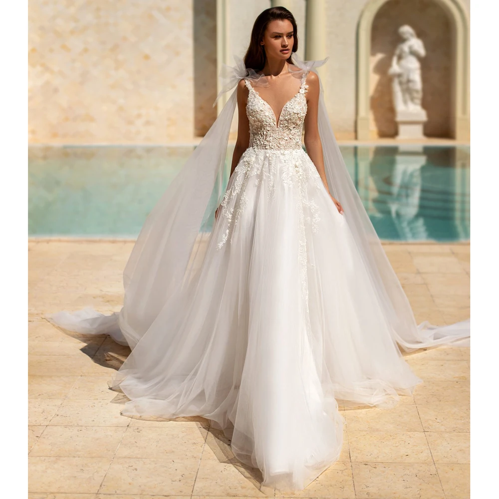 

Свадебное бохо-платье 2021 Новое сексуальное платье с v-образным воротом, Свадебное платье класса люкс кружевная обувь с украшением в виде кри...