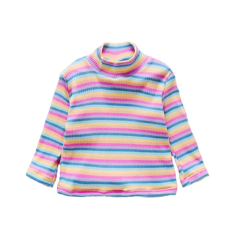 

Korean Style Girls' Color Stripes Velvet Padded Bottoming Shirt 2020 Autumn and Winter New Baby Top Children's Clothing Fashion