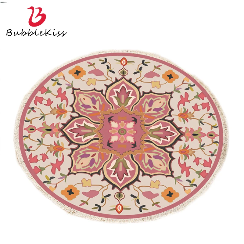 Bubble Kiss Cotton And Linen Round Carpet Simple Geometric Pattern Area Rugs For Living Room Tassel Design Home Bedside Carpets | Дом и сад
