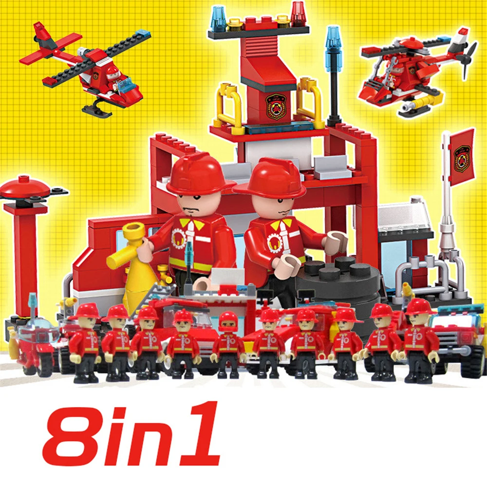 Пожарная машина строительные блоки кирпичи игрушки самолет мальчик игрушка
