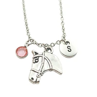 horse head necklace birthstone creative initial letter monogram fashion jewelry women christmas gifts accessories pendants